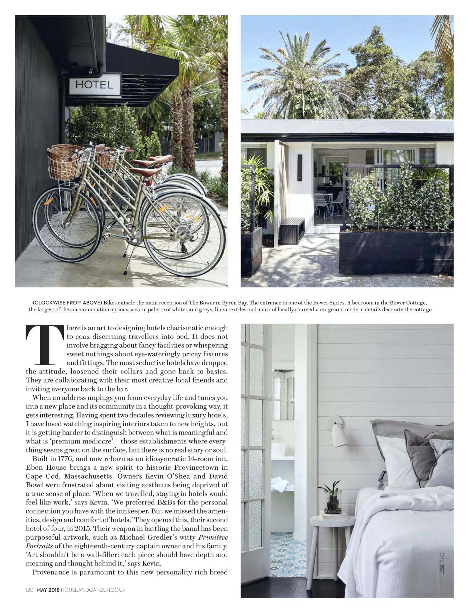 The Bower Byron Bay featured in House and Garden UK Magazine Hotels By Design article