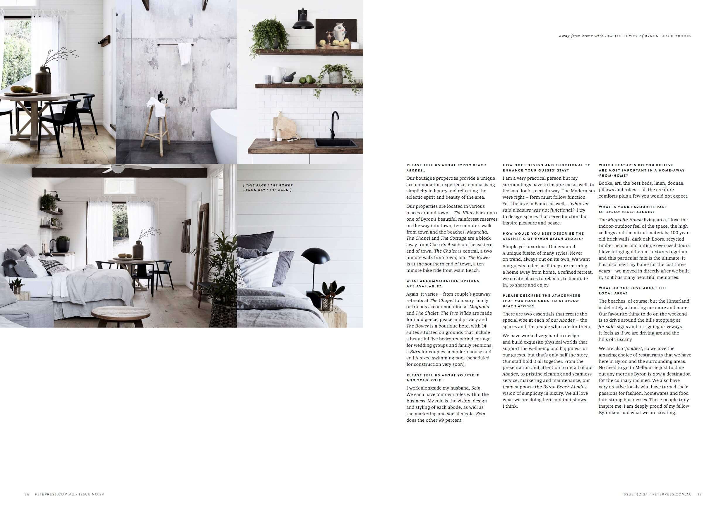 The Bower Byron Bay and Byron Beach Abodes featured in Fete Press Magazine