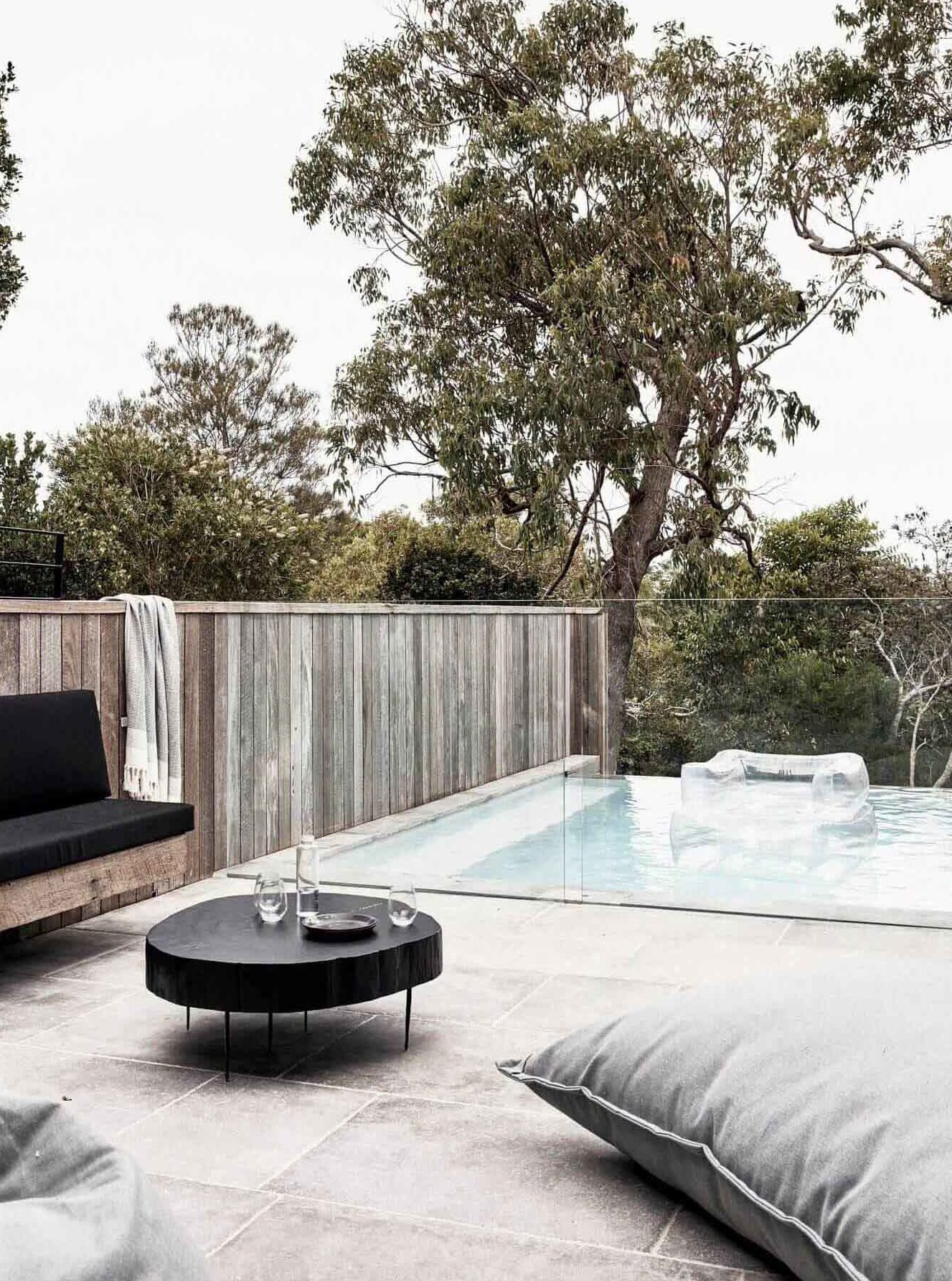 Mineral pool at The Cabin, Byron Beach Abodes with luxury custom outdoor seating area
